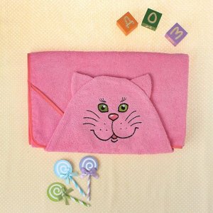 Полотенце-накидка махровое «Котик», размер 75?125 см, цвет розовый, хлопок, 300 г/м?