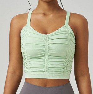 Спортивный плиссированный топ для фитнеса и йоги, зеленый
