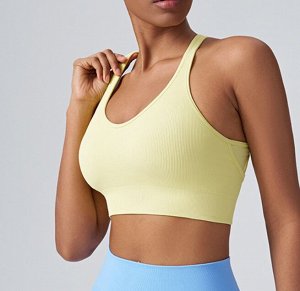 COSMOСOLLECTION_WEAR Спортивные фитнес-бюстгальтер с фиксированной чашечкой, с перекрестными вставками на спине, синий
