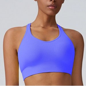 COSMOСOLLECTION_WEAR Спортивные фитнес-бюстгальтер с фиксированной чашечкой, с перекрестными вставками на спине, синий
