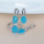 Комплект ювелирной бижутерии, серьги, кулон и кольцо 20 р, покрытие посеребрение, вставка: фианиты, цвет: голубой матовый, арт.314.362-20