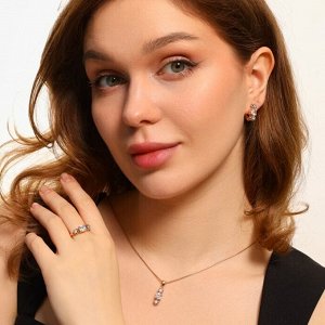 Комплект ювелирной бижутерии коллекция "Дубай"  серьги, кулон и кольцо 17 р, покрытие позолота, вставка: фианиты, цвет: прозрачный, арт.213.518-17