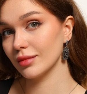 Крупный комплект ювелирной бижутерии серьги, кулон и кольцо 17 р, покрытие: посеребрение, вставка: фианиты, цвет: черный, арт.213.506-17
