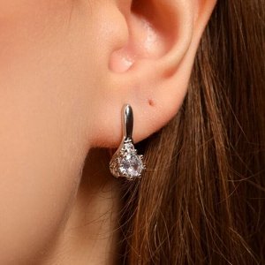 Серьги ювелирная бижутерия, покрытие посеребрение, вставка: фианиты, цвет: прозрачный, арт.213.573