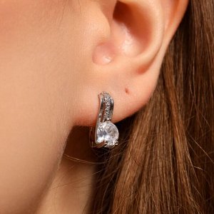 Серьги ювелирная бижутерия, покрытие посеребрение, вставка: фианиты, цвет: прозрачный, арт.213.604