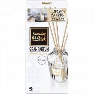 Ароматический диффузор для дома с палочками "Kobayashi GRAN PARFUM BLANC" «Parfum Blanc» (большой рифлёный флакон + 2 наполнителя + палочки) 140 мл / 15