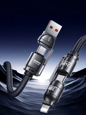 Зарядный USB кабель, универсальный 4в1 для Ноутбуков, iPhone, Android, Remax С7, 240W MAX, 5A MAX, 1,5 метра