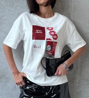 Футболка хлопковая с круглым вырезом и принтом, белый