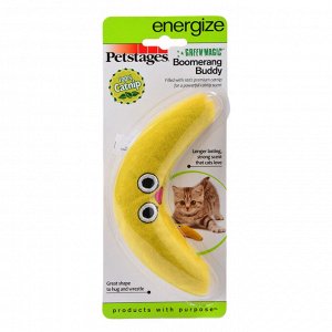 Petstages игрушка для кошек Energize "Желтый бумеранг" 16 см с кошачьей мятой