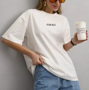 Футболка хлопковая с круглым вырезом и принтом, белый