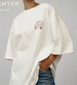 Футболка хлопковая с круглым вырезом и принтом, белый