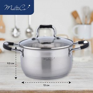Кастрюля 1,9 л, d 16 см, стекл. крыш., нерж., силиконовые ручки, индукц, GLORY