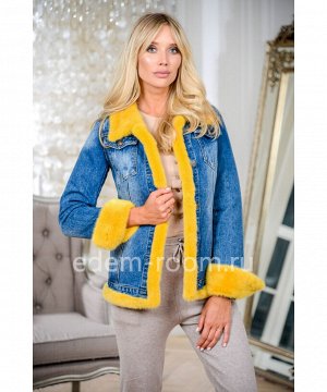 Куртка джинсовая с меховыми желтыми манжетамиАртикул: W-5396-65-DJJ-N