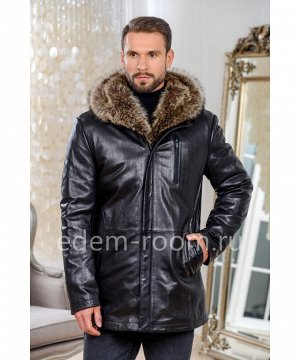 Зимняя кожаная куртка  с мехом енотаАртикул: I-8395-2-80-CH-EN