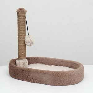Лежанка с когтеточкой "Пижон", овальная, 55 х 36 х 47см, пушистый мех, джут, коричневая