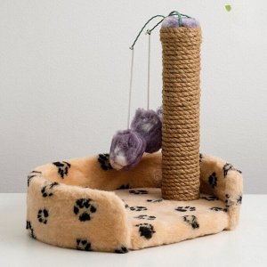 Лежанка с когтеточкой для котят, 34 х 26 х 34 см, джут, микс цветов