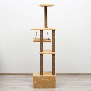 Комплекс для кошек с когтеточкой, угловой, с гамаком, 48 х 48 х 171 см, джут, искусственный мех, беж