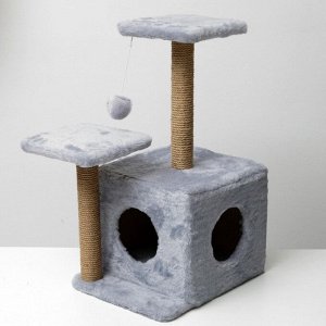 Домик для кошек с когтеточкой, квадратный, 3х-этажный, 45 x 47 x 75 см, серая