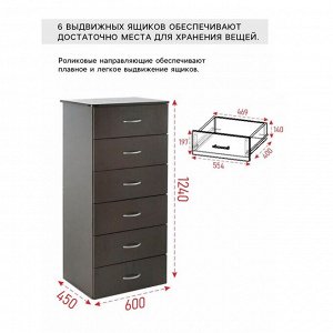 Комод для хранения Клик Мебель №5, 600*450*1250 мм, цвет венге тёмный