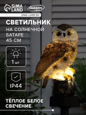 Садовый светильник «Сова», уличный, на солнечной батарее, 45 см, 1 LED, свечение тёплое белое