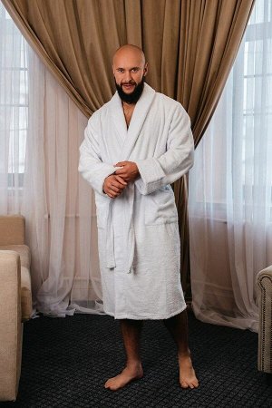 Мужской махровый халат без капюшона / белый