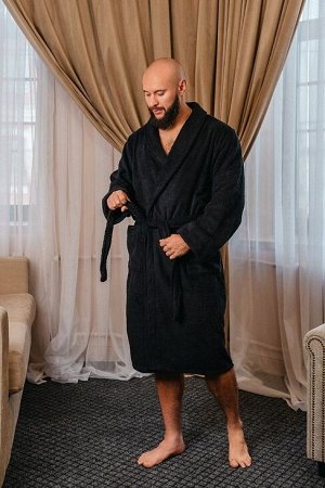 Мужской махровый халат без капюшона / черный