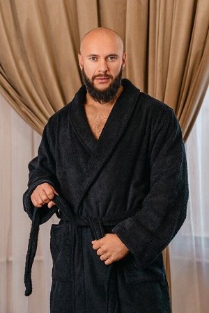 Мужской махровый халат без капюшона / черный