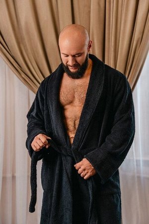 Мужской махровый халат без капюшона / черный