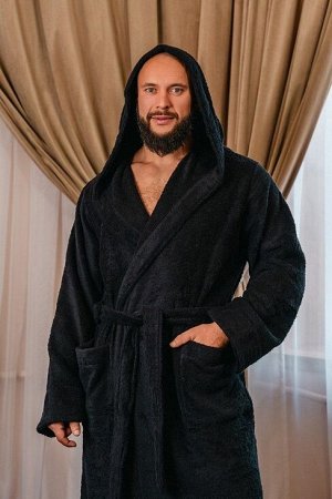 Халат махровый с капюшоном / чёрный