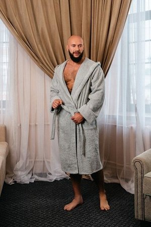 Халат махровый с капюшоном / серый
