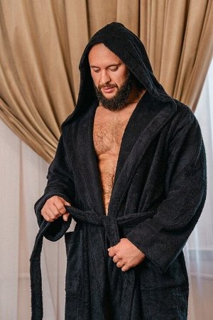Халат махровый с капюшоном / чёрный