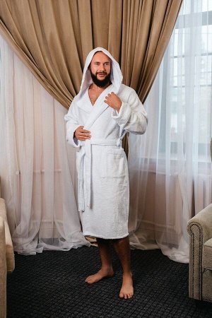 Халат махровый с капюшоном / белый