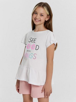 Блузка для девочек белая с принтом и надписью "see good in all things"