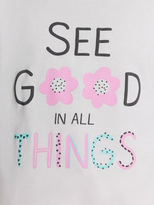 Блузка для девочек белая с принтом и надписью "see good in all things"