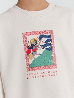 Свитшот для мальчиков бело-бежевый с печатью