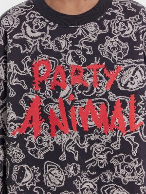 Свитшот для мальчиков серый с принтом и надписью "Party animal"