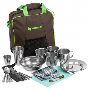 Набор для пикника Picnic на 4 персоны (N-PCB-4) Nisus [31х26х10 см, нерж. сталь, полиэстер 600D, коричневый]
