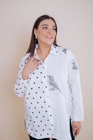 Рубашка Цвет:
белый
Состав:
100% Хлопок
Длина изделия:
По спинке: 83 см
По переду
(от плечевой точки) = 80 см
Размер модели:
54
Рост модели:
174 см
Стильная хлопковая рубашка прямого силуэта смело ком
