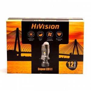 Лампа светодиодная HiVision LED L1 H4, (P43t, T16), 12В, 45/45Вт (соответствует 60/55Вт), 6000К, комплект 2 шт, (для фар с гладким стеклом и без торцевого колпачка) арт. Л0481
