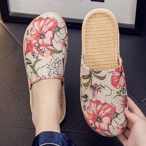 Льняные полосатые домашние дышащие тапочки , красный