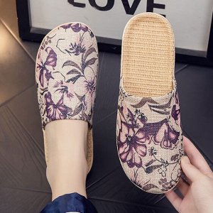 Льняные полосатые домашние дышащие тапочки , фиолетовый