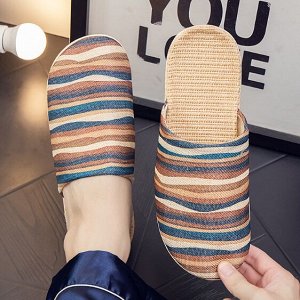 Льняные полосатые домашние дышащие тапочки , зеленый