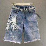 Джинсовые шорты с бисером и пайетками