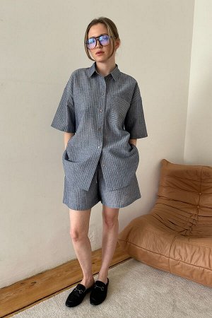Костюм женский  SET084/01/Серо-голубой, белый