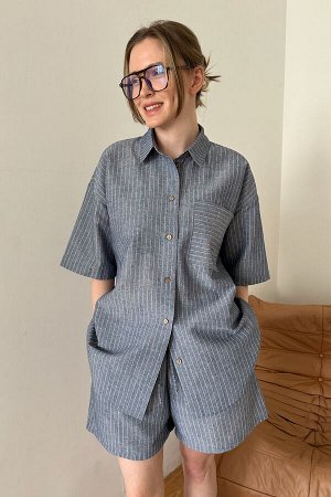 Костюм женский  SET084/01/Серо-голубой, белый