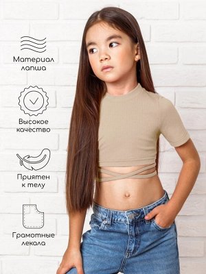 Топ для девочки с короткими рукавами на завязках Amarobaby Generation, бежевый