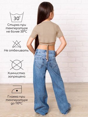 Топ для девочки с короткими рукавами на завязках Amarobaby Generation, бежевый