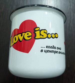 Кружка эмалированная малая объемом 0,25 литра  цвет Белый с принтом