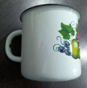 Кружка эмалированная средняя объемом 0,4 литра  цвет Белый с принтом