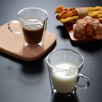 Стеклянная кружка термо с двойными стенками для кофе, чая, какао, соков, воды, напитков, не обжигает руки, 270 мл